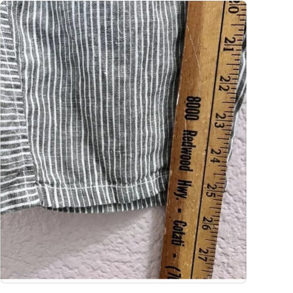By Anthropologie Size XL Women Olive Green Stripes 100% Linen Pull on Pants - Picture 9 of 11